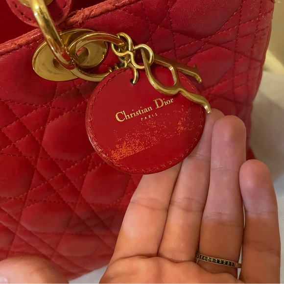 Pre loved Lady Dior Christian Dior Red lamb skin bag - Picture 4 of 15